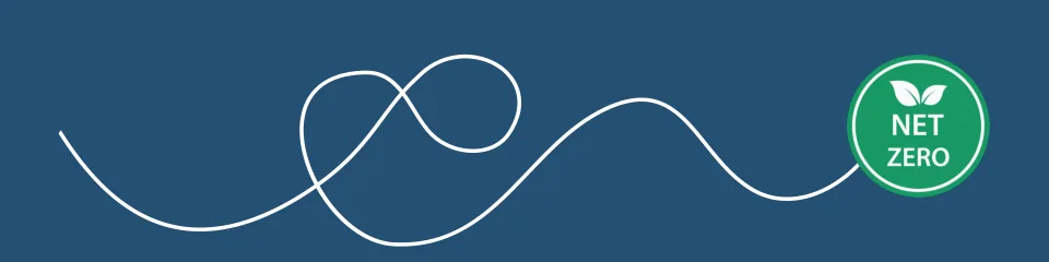 A tangled line ending in a Net Zero badge