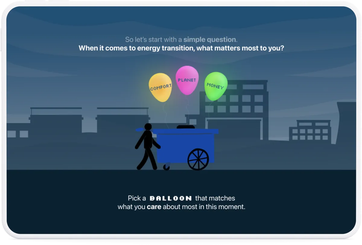 Start screen: picking a balloon from the cart