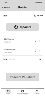 Wireframe: points page, 0 points