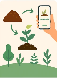 Food scraps becoming compost that grows new plants, tracked in the app